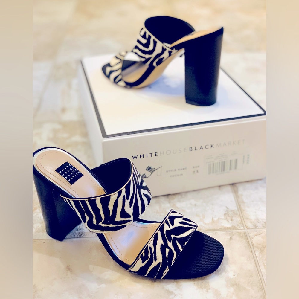 White House Black Market Zebra Ecru Cecilia mule sandals shoes